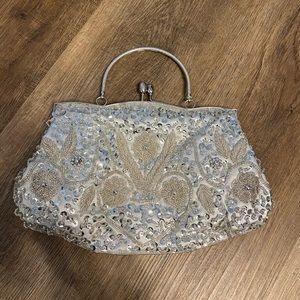 Silver, beaded bridal clutch